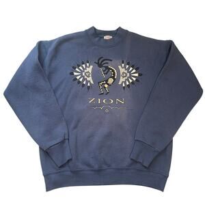 Vtg Prairie Mountain Zion National Park Sweatshirt M Blue Tribal Graphic Utah